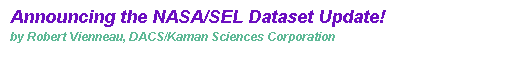 Announcing the NASA/SEL Dataset Update!